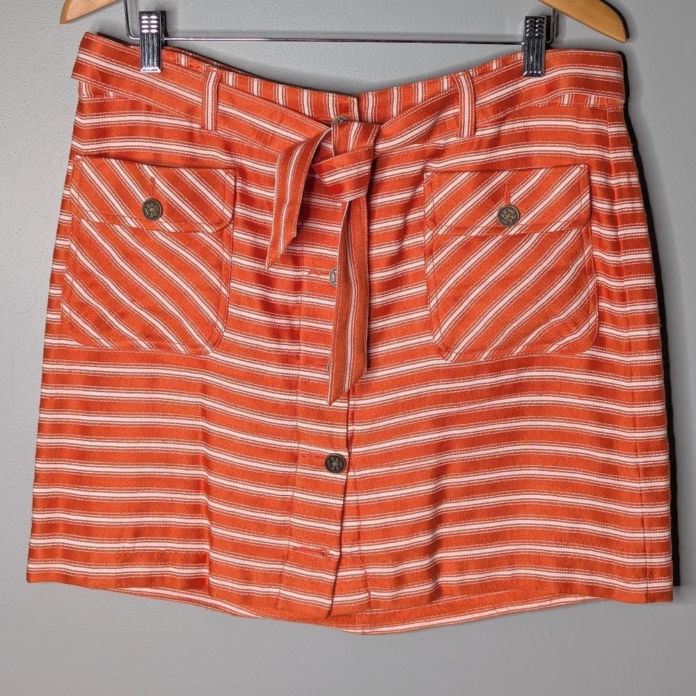 Tommy Hilfiger Orange And White Striped Lined Button-Down Mini Skirt size 10